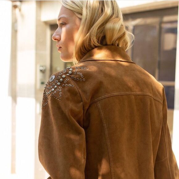 New Free People Studded embellished Jaya Suede Shirt Jacket - Picture 2 of 4